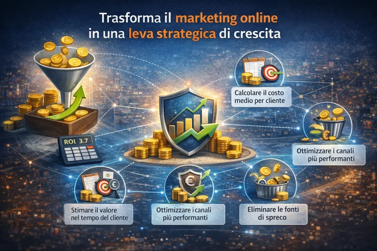 Marketing online con ROI positivo, costo medio per cliente e ottimizzazione dei canali per crescita scalabile