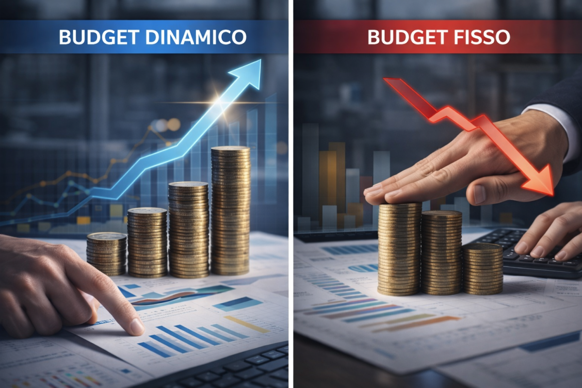 confronto tra budget dinamico e budget fisso con crescita e calo performance