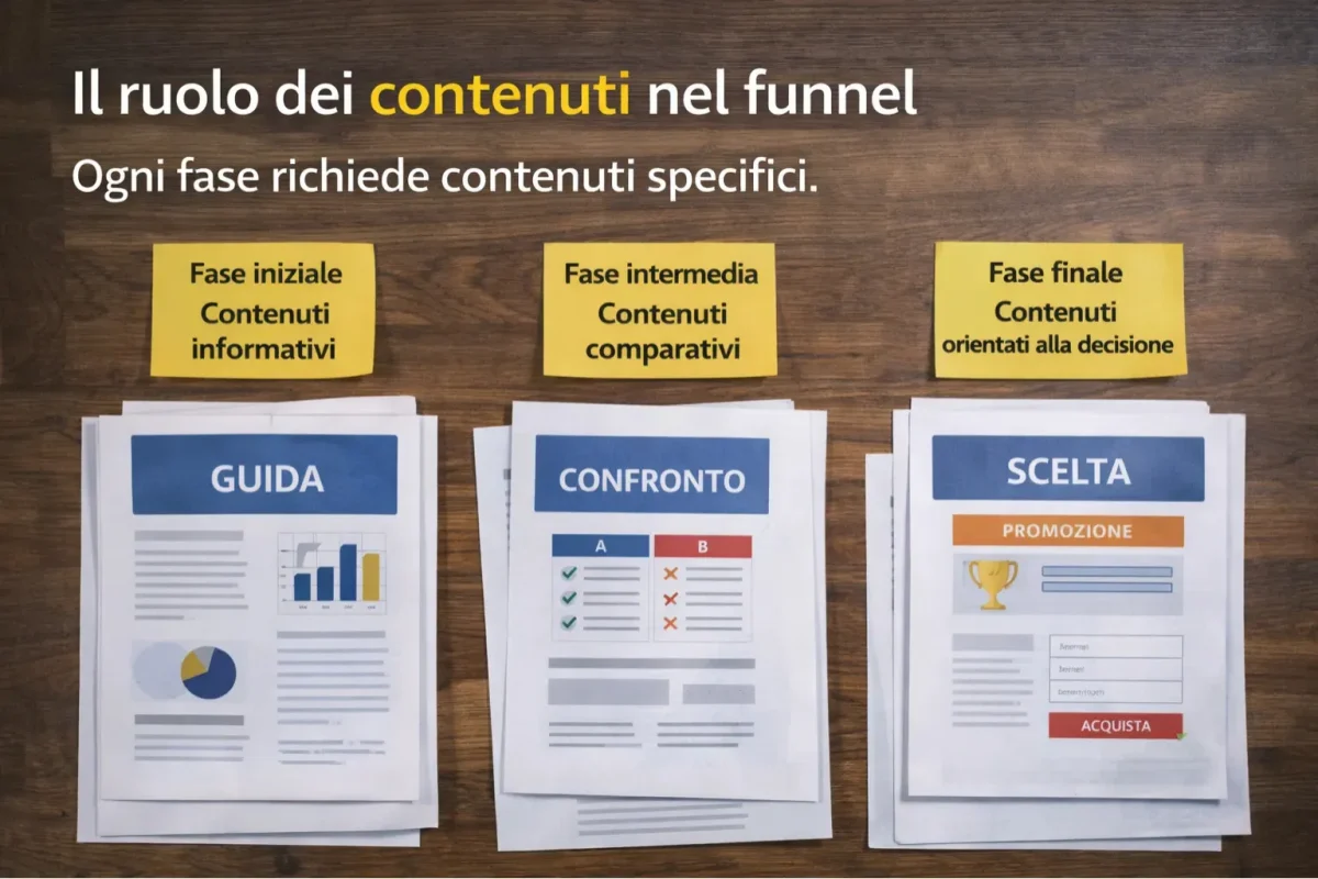 contenuti marketing divisi per fasi del funnel informativi comparativi e decisionali
