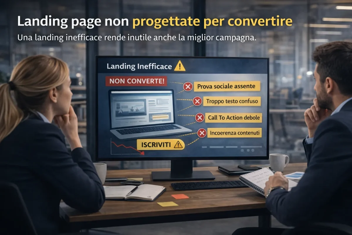 landing page inefficace con errori di conversione e call to action debole