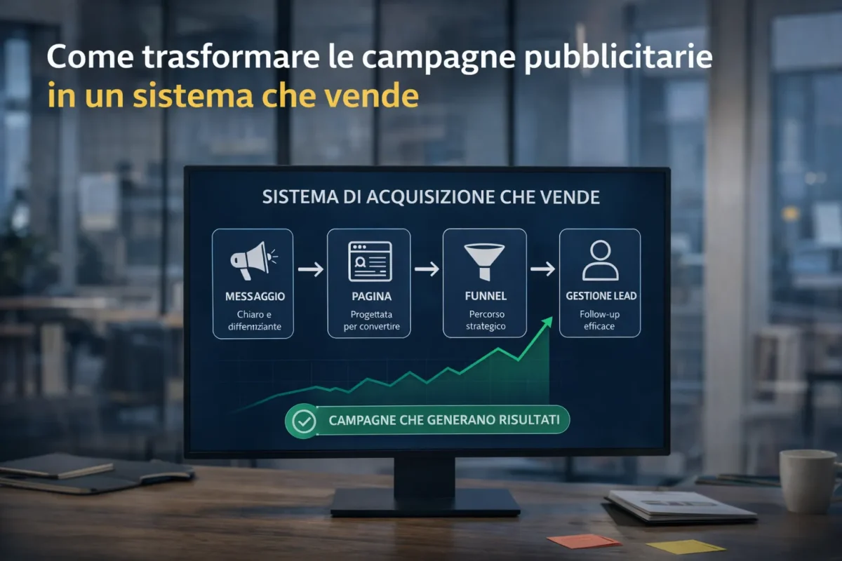 monitor con funnel marketing e sistema di acquisizione clienti che genera risultati